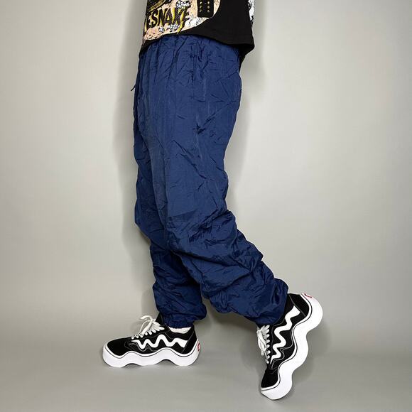 Energy Zone Other - Vintage 90s Track Pants Mens L Baggy Fit Navy Blue Nylon Joggers Ankle Zippers